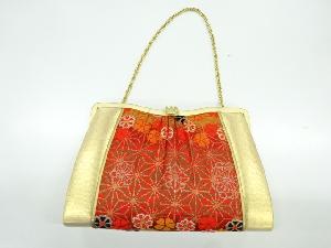 アンティーク　花に麻の葉模様織出し和装バッグ